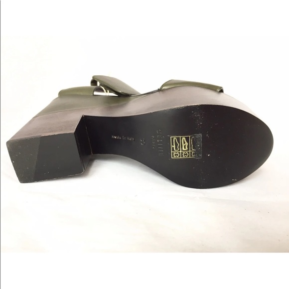 COPY - Celine Two Tone Leather Platform Ankle Strap Wedge Sandals Olive Green 39 - Picture 8 of 12